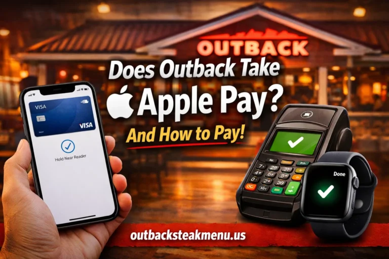Does Outback Steakhouse take Apple Pay in 2026 showing iPhone and Apple Watch making contactless payment at Outback Steakhouse