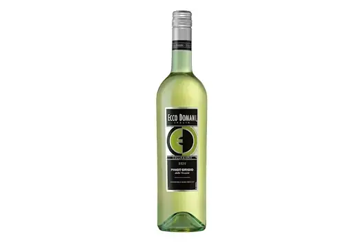Bottle of Ecco Domani Pinot Grigio white wine standing upright on a clean white background