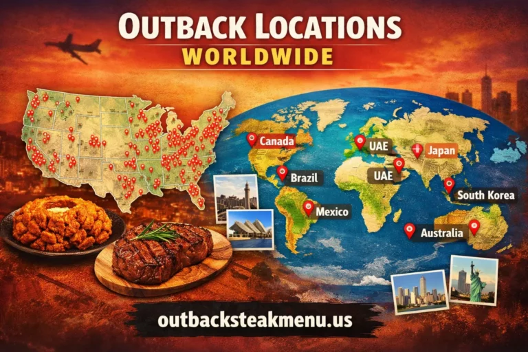 Outback locations map showing Outback Steakhouse restaurants across the United States and international countries